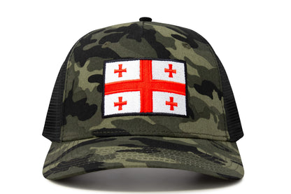 International Tie Country Hat for Men and Women, Adjustable Snapback Trucker Baseball Cap with Embroidered Patch (Georgia, Camouflage)