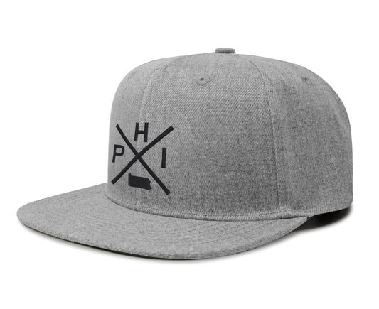 International Tie Philadelphia Hat for Men and Women, PHI Snapback Trucker Baseball Cap, Embroidered Cross Logo (Grey Flatbill)