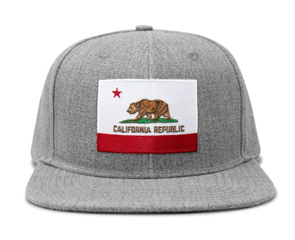International Tie Premium California Flag Hat for Men and Women - Snapback Trucker Baseball Cap (Grey Flatbill)