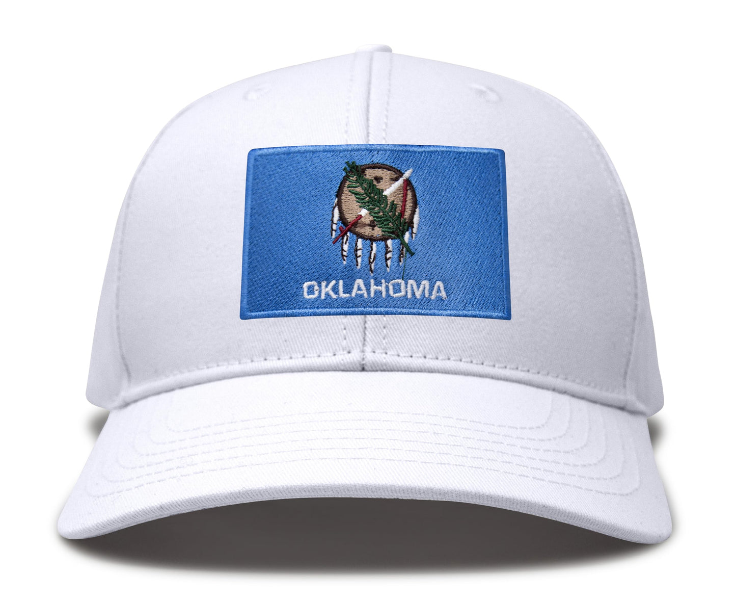 International Tie State Hat for Men and Women, Adjustable Snapback Trucker Baseball Cap with Embroidered Patch (Oklahoma, All White)