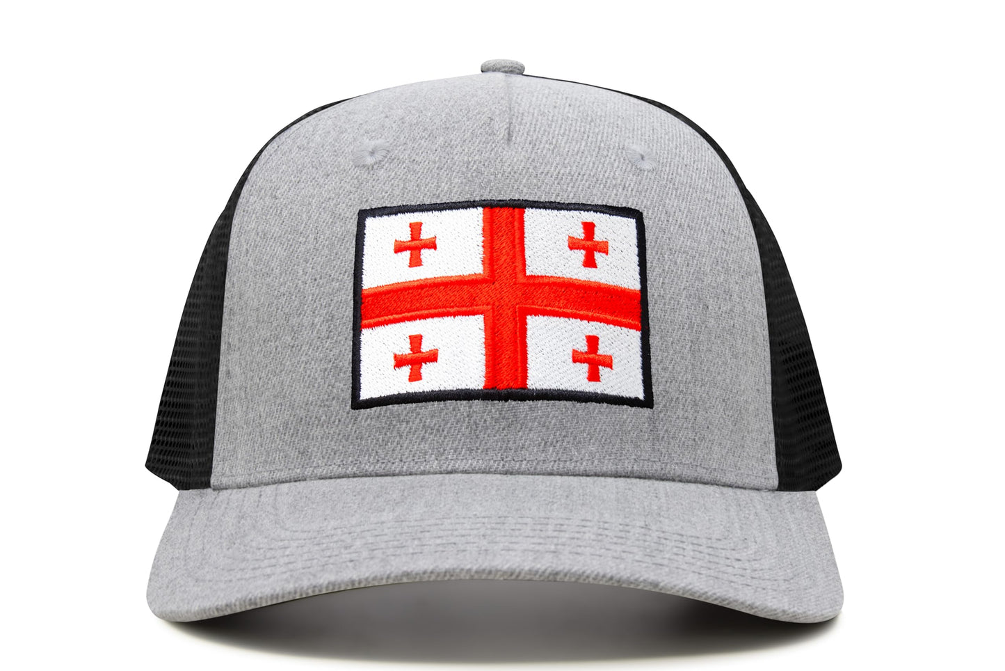 International Tie Country Hat for Men and Women, Adjustable Snapback Trucker Baseball Cap with Embroidered Patch (Georgia, Grey Black)