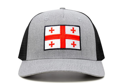 International Tie Country Hat for Men and Women, Adjustable Snapback Trucker Baseball Cap with Embroidered Patch (Georgia, Grey Black)