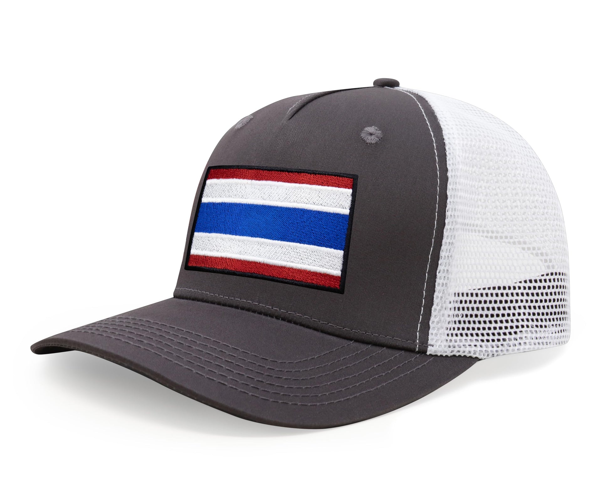 International Tie Country Hat for Men and Women, Adjustable Snapback Trucker Baseball Cap with Embroidered Patch (Thailand, Grey White) - International Tie