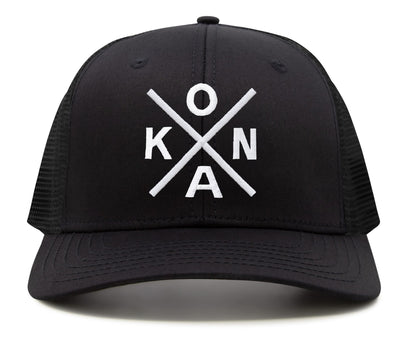 International Tie Kailua-Kona KONA Hat for Men and Women - Snapback Trucker Baseball Cap (All Black)