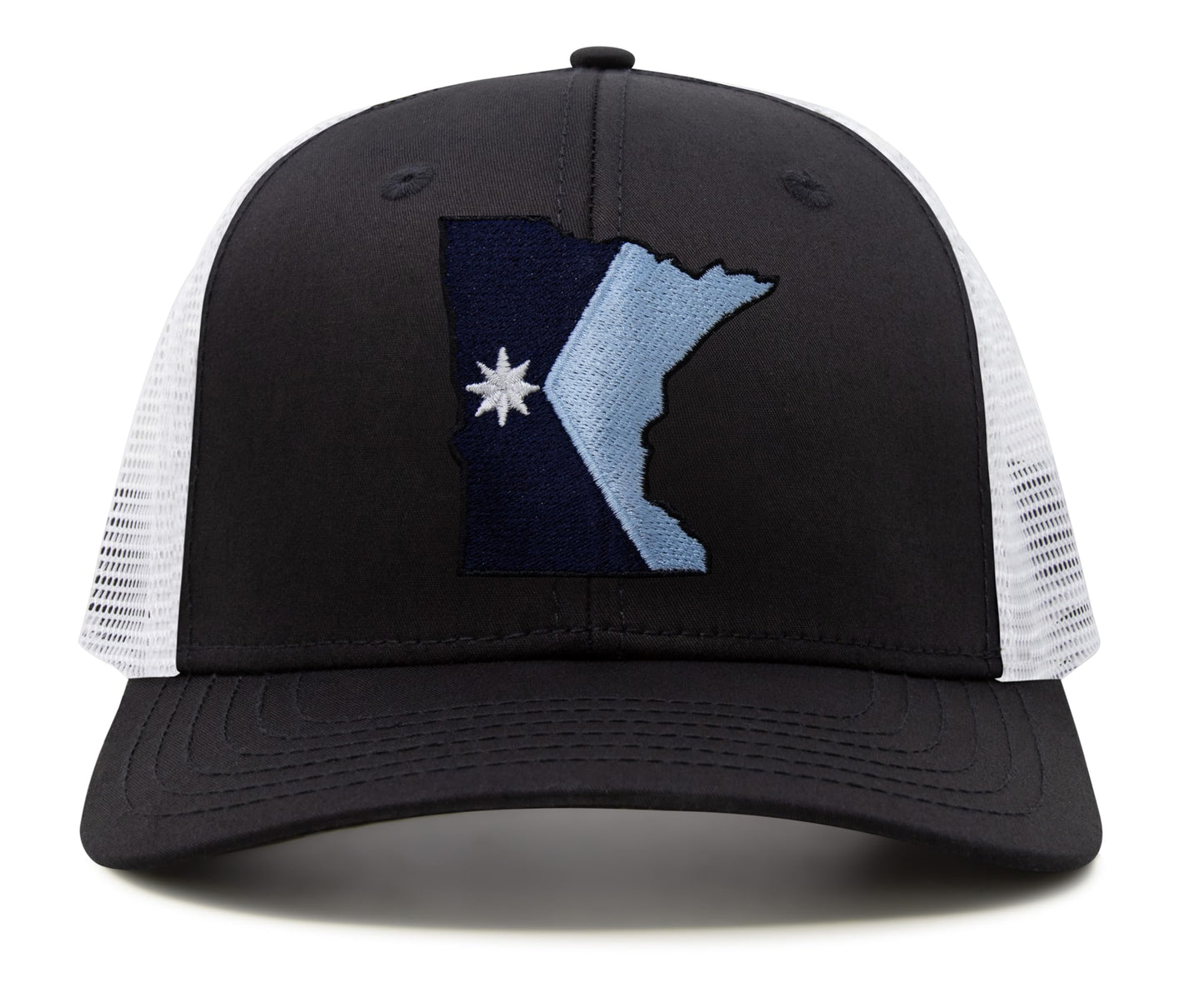 International Tie Stateline Flag Hat for Men and Women - Snapback Trucker Baseball Cap (Minnesota, Black White)