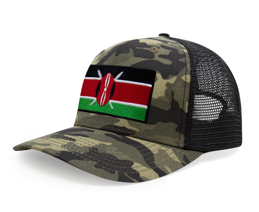 International Tie Kenya Flag Hat for Men and Women - Adjustable Snapback Trucker Baseball Cap (Camouflage)