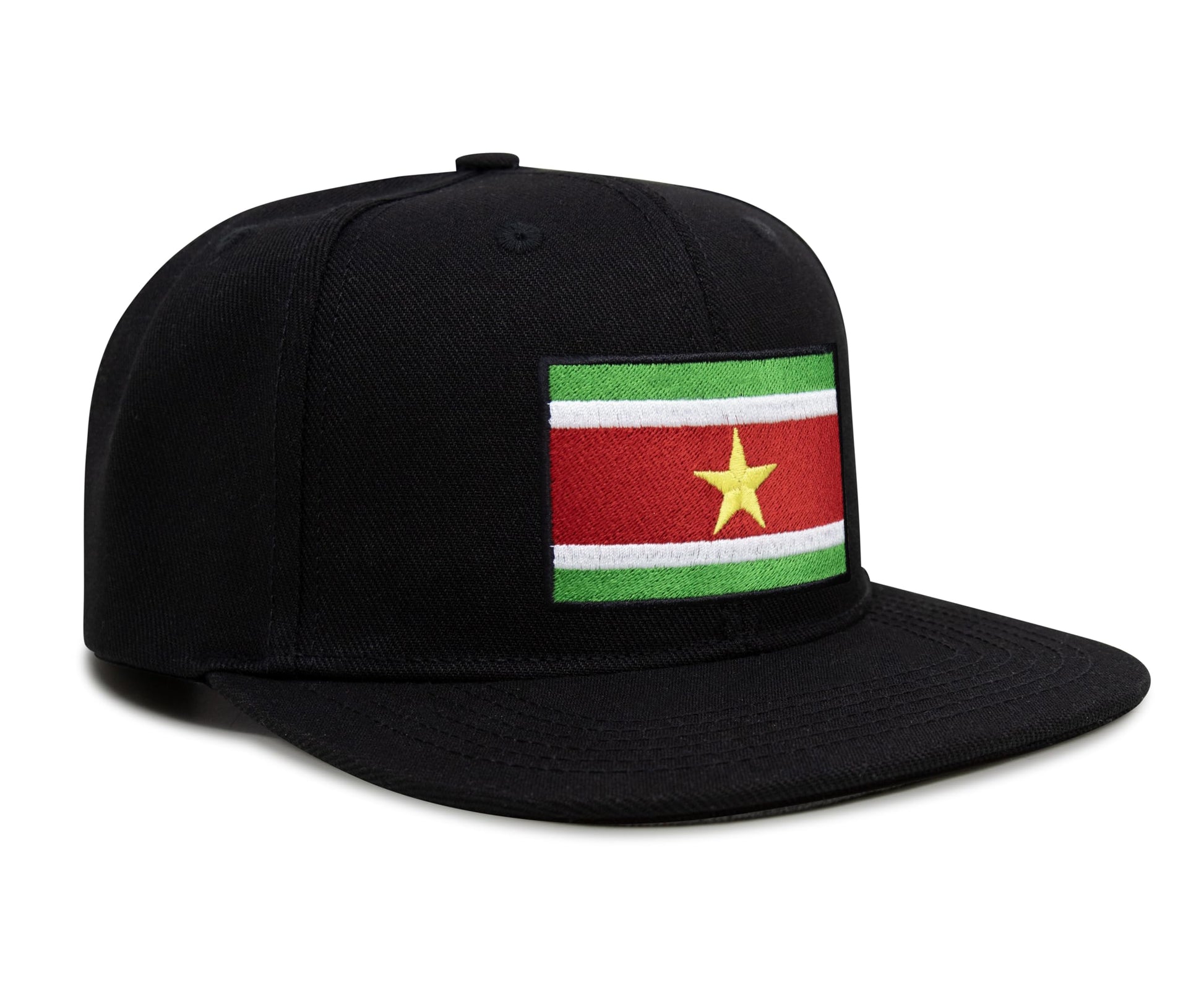 International Tie Country Hat for Men and Women, Adjustable Snapback Trucker Baseball Cap with Embroidered Patch (Suriname, Black Flatbill) - International Tie