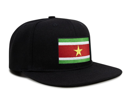 International Tie Country Hat for Men and Women, Adjustable Snapback Trucker Baseball Cap with Embroidered Patch (Suriname, Black Flatbill) - International Tie