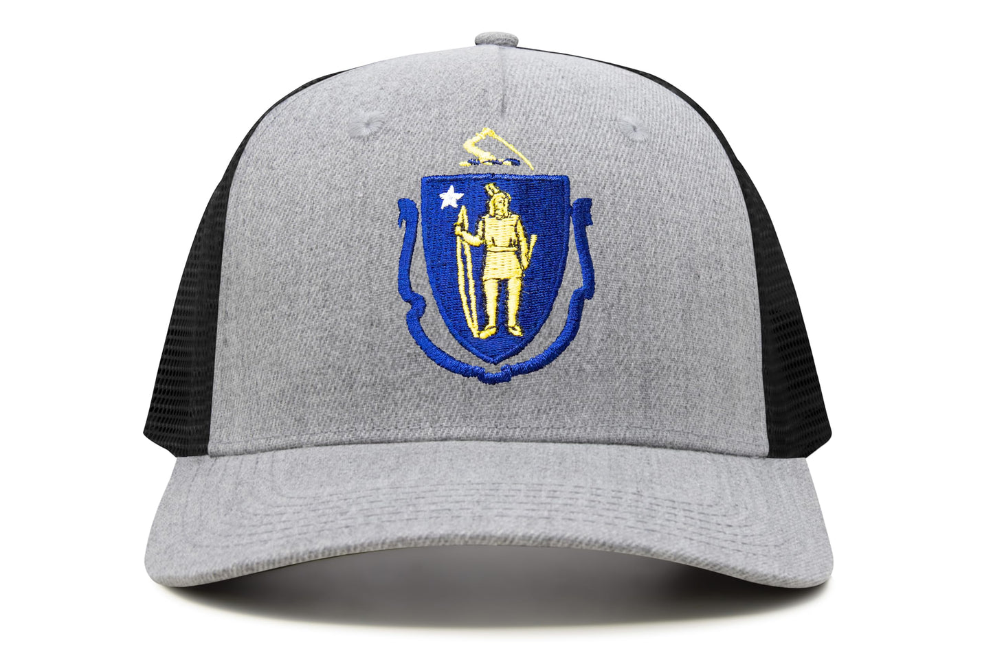 International Tie State Hat for Men and Women, Adjustable Snapback Trucker Baseball Cap with Embroidered Patch (Massachusetts, Grey Black) - International Tie