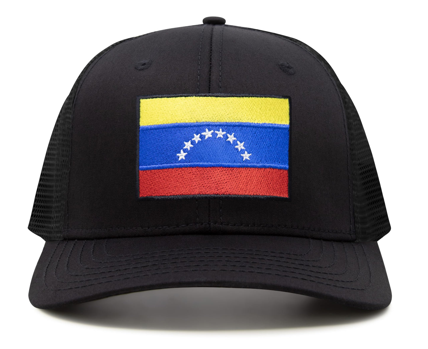 International Tie Country Hat for Men and Women, Adjustable Snapback Trucker Baseball Cap with Embroidered Patch (Venezuela, All Black) - International Tie