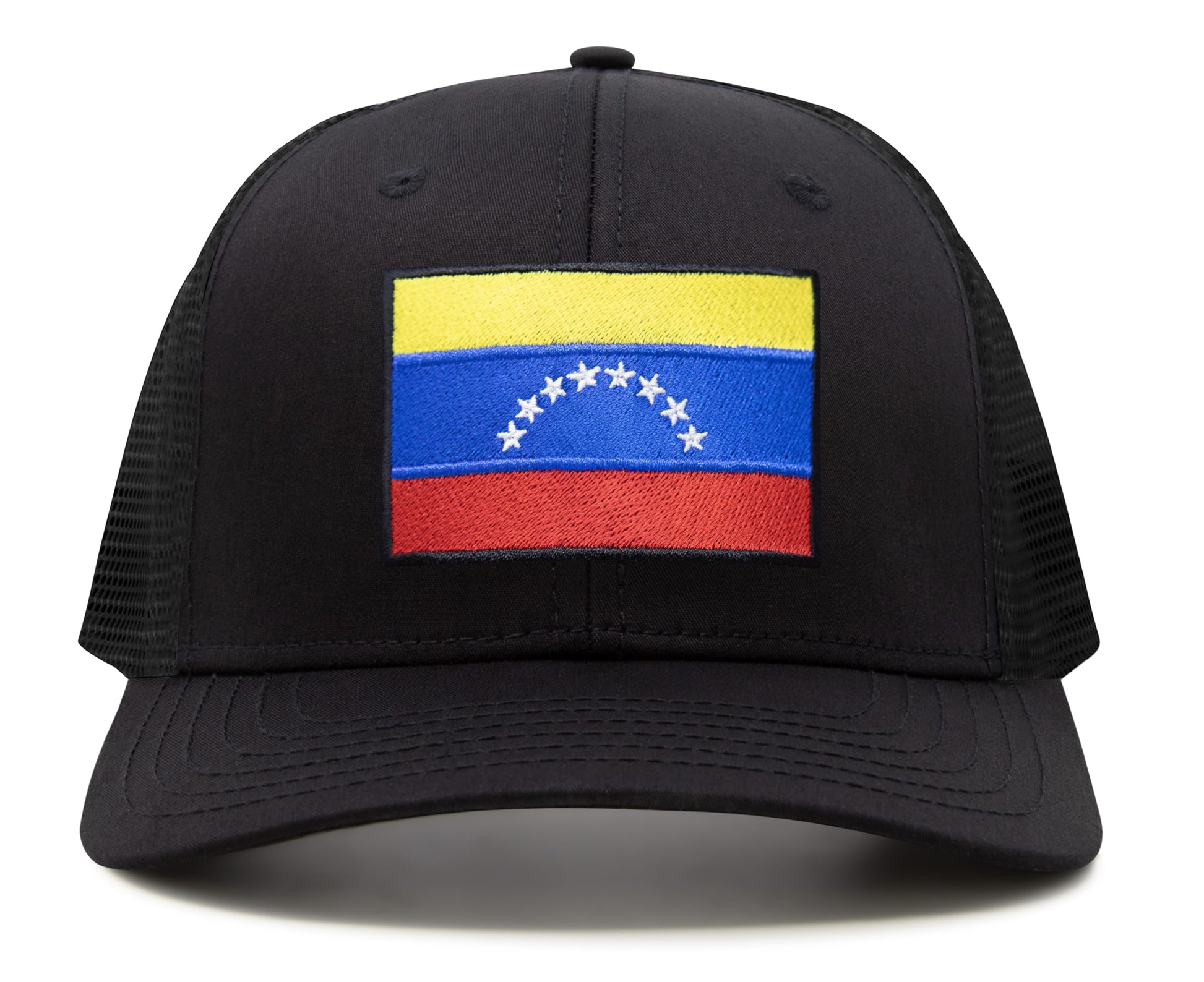 International Tie Country Hat for Men and Women, Adjustable Snapback Trucker Baseball Cap with Embroidered Patch (Venezuela, All Black) - International Tie