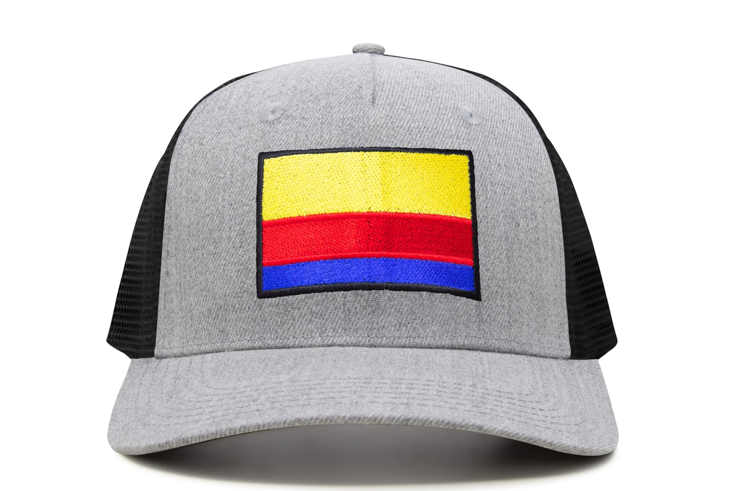 International Tie Country Hat for Men and Women, Adjustable Snapback Trucker Baseball Cap with Embroidered Patch (Colombia, Grey Black)
