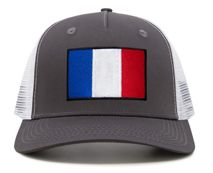 International Tie French Flag Hat for Men and Women - France Snapback Trucker Baseball Cap (Grey White)
