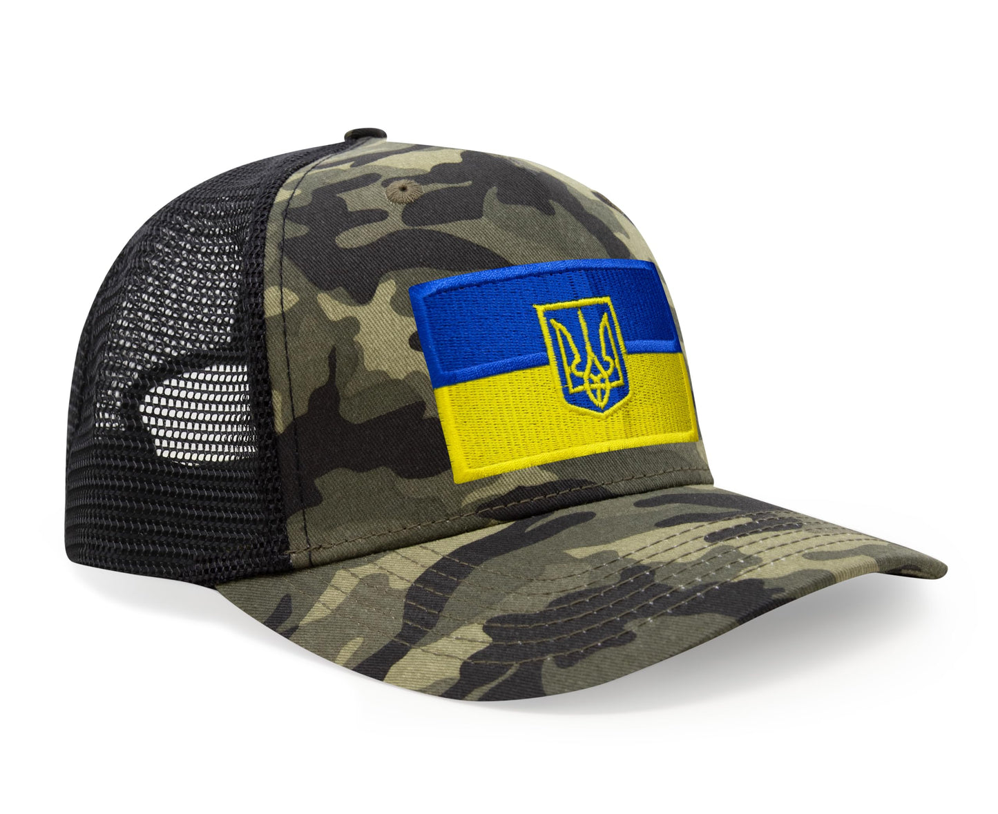 International Tie Country Hat for Men and Women, Adjustable Snapback Trucker Baseball Cap with Embroidered Patch (Ukraine, Camouflage)
