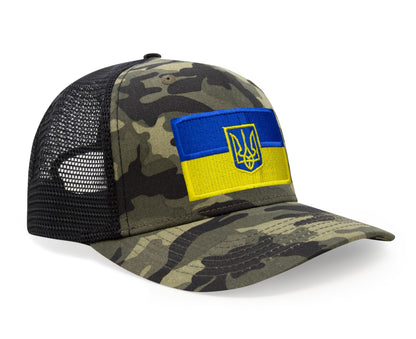International Tie Country Hat for Men and Women, Adjustable Snapback Trucker Baseball Cap with Embroidered Patch (Ukraine, Camouflage)