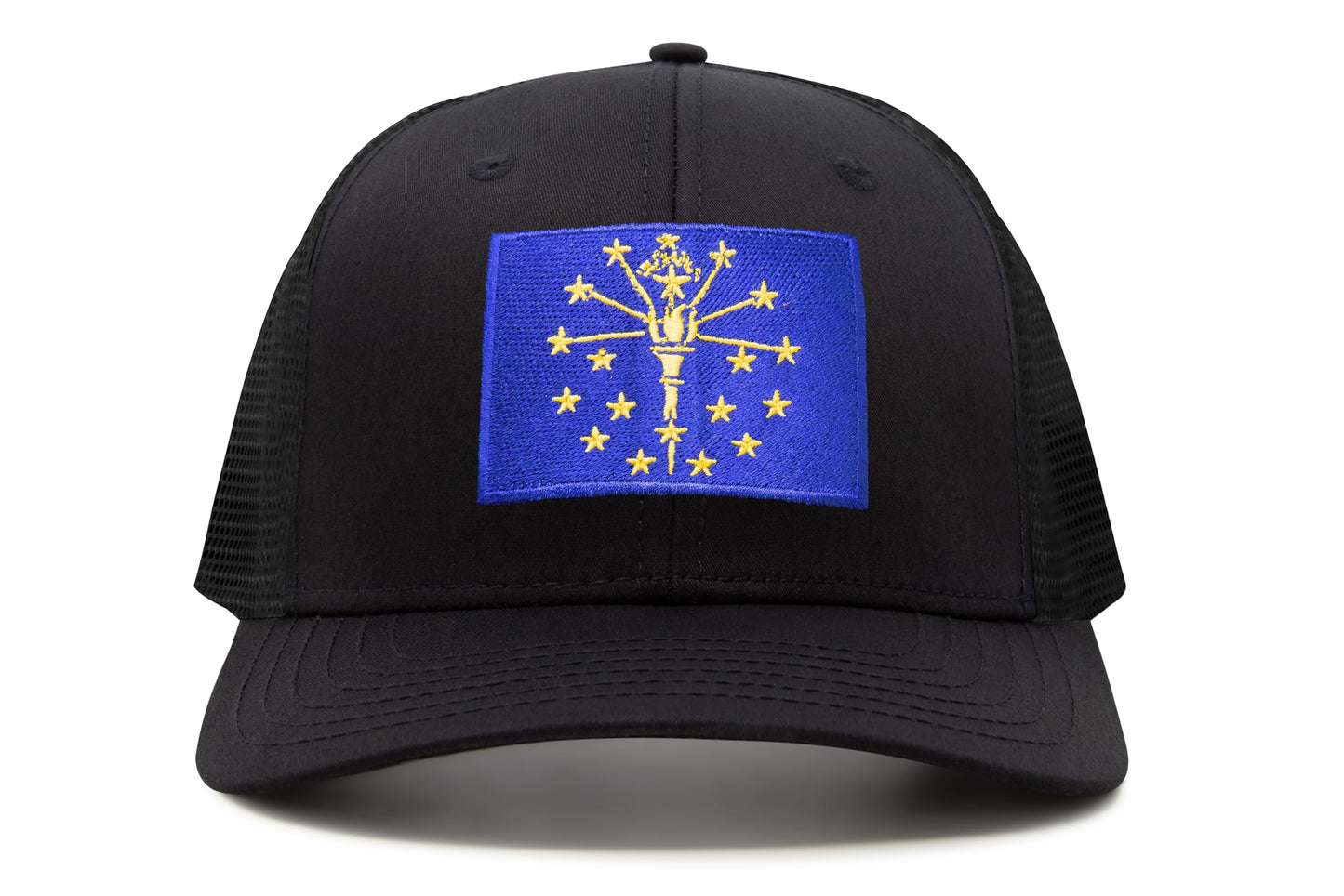International Tie State Hat for Men and Women, Adjustable Snapback Trucker Baseball Cap with Embroidered Patch (Indiana, All Black) - International Tie