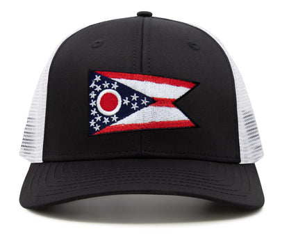 International Tie Premium Ohio - Flag Patch Hat for Men and Women - Snapback Trucker Baseball Cap (Black White)