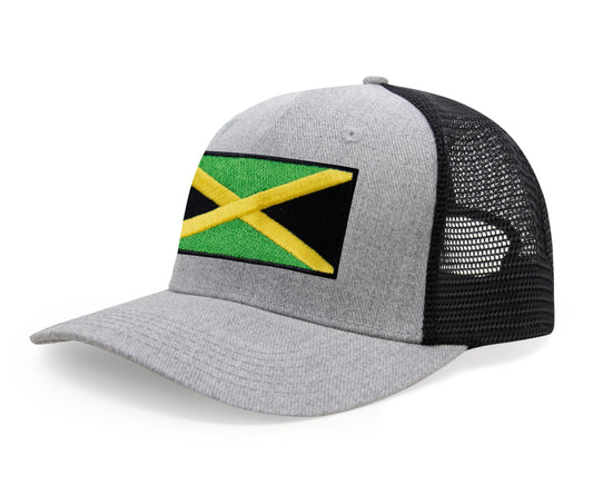 International Tie Premium Jamaica - Flag Patch Hat for Men and Women - Snapback Trucker Baseball Cap (Grey Black)