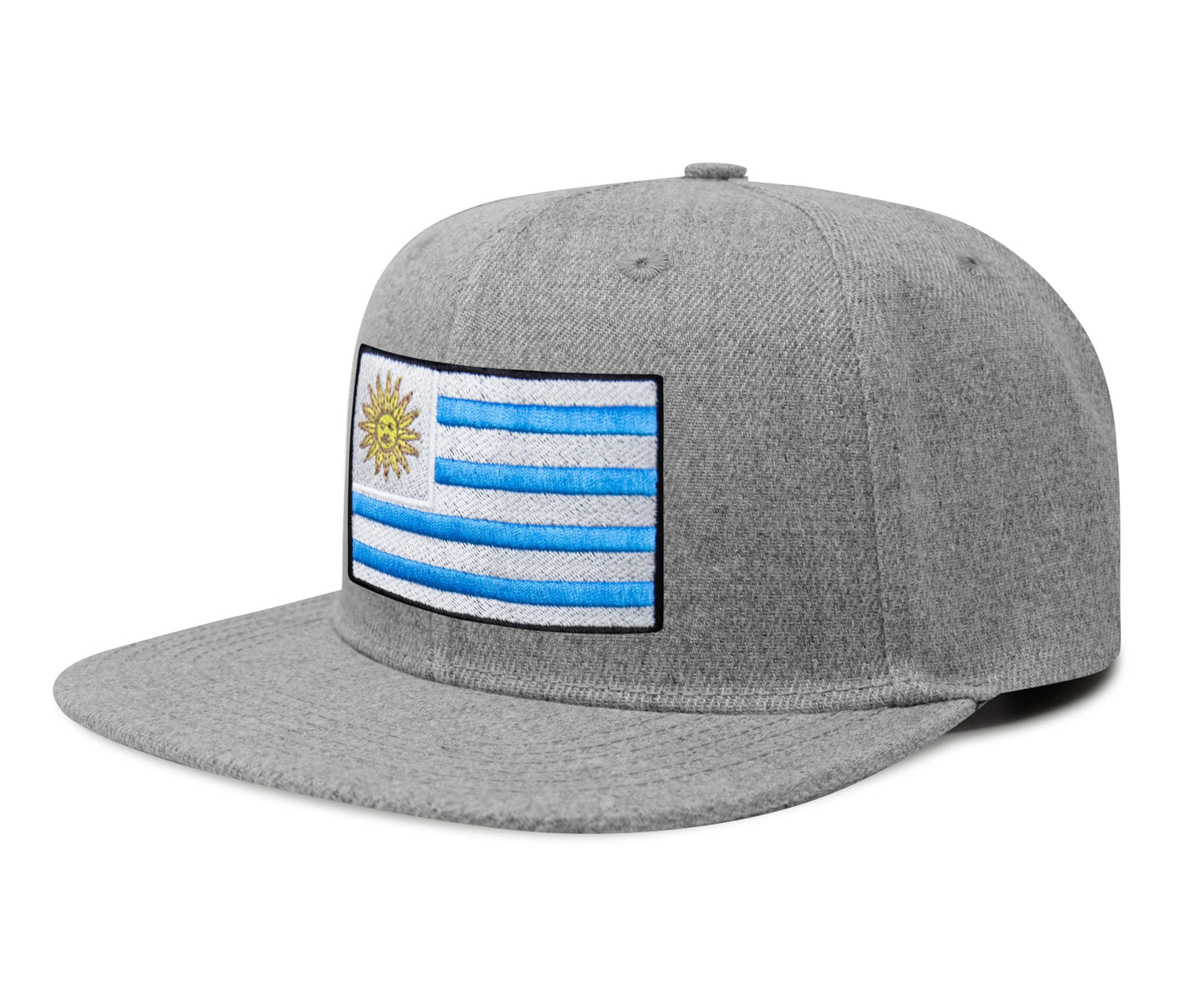 International Tie Country Hat for Men and Women, Adjustable Snapback Trucker Baseball Cap with Embroidered Patch (Uruguay, Grey Flatbill)