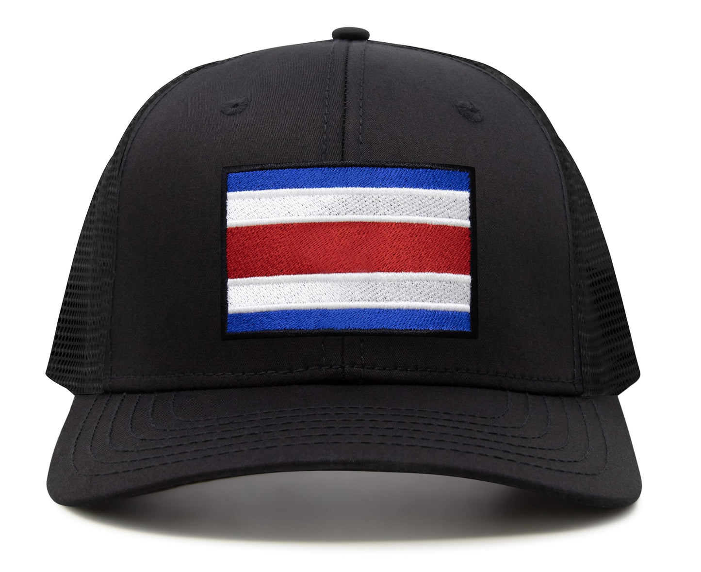 International Tie Country Hat for Men and Women, Adjustable Snapback Trucker Baseball Cap with Embroidered Patch (Costa rica, All Black) - International Tie