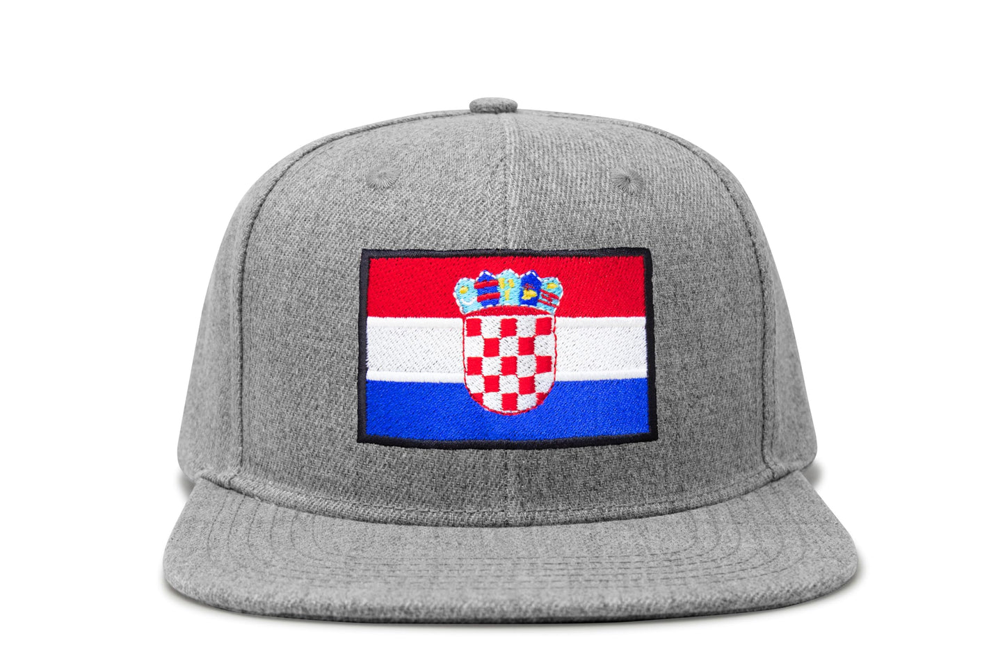 International Tie Country Hat for Men and Women, Adjustable Snapback Trucker Baseball Cap with Embroidered Patch (Croatia, Grey Flatbill)