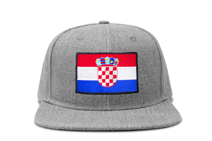 International Tie Country Hat for Men and Women, Adjustable Snapback Trucker Baseball Cap with Embroidered Patch (Croatia, Grey Flatbill)