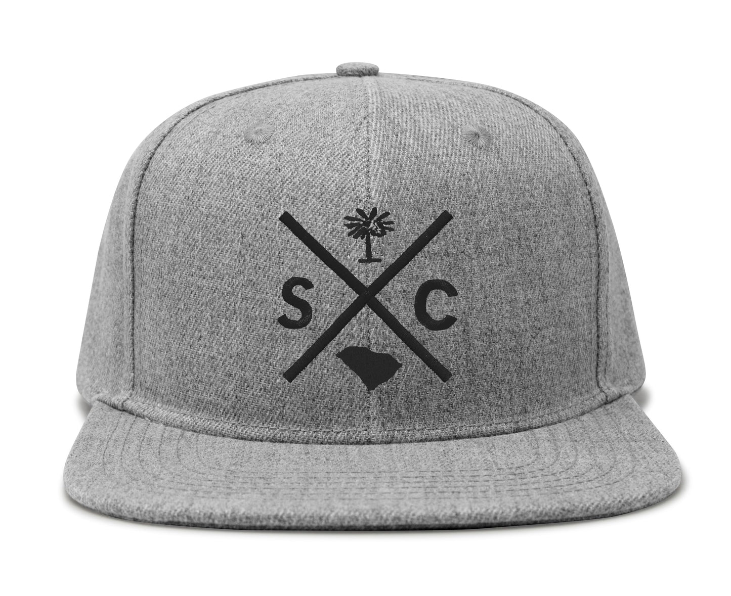 International Tie Hat for Men and Women, Adjustable Snapback Trucker Baseball Cap, Embroidered Cross Logo (SC - South Carolina, Grey Flatbill)