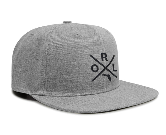 International Tie Hat for Men and Women, Snapback Trucker Baseball Cap, Embroidered Cross Logo (ORL - Orlando, Grey Flatbill)