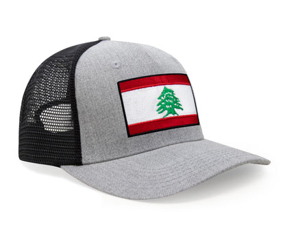 International Tie Lebanon Flag Hat for Men and Women - Adjustable Snapback Trucker Baseball Cap (Grey Black)