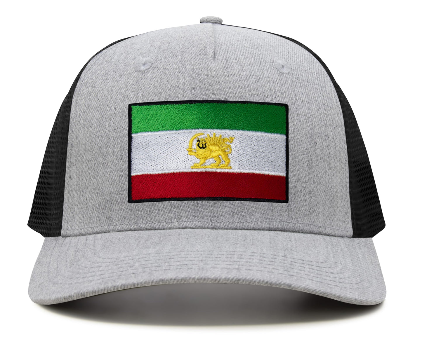 International Tie Country Flag Hat for Men and Women - Snapback Trucker Baseball Cap (Iran, Grey Black)
