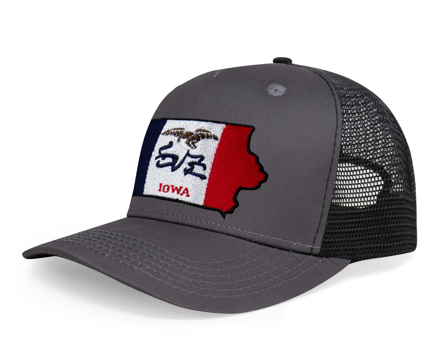International Tie Stateline Flag Hat for Men and Women - Snapback Trucker Baseball Cap (Iowa, Dark Grey) - International Tie