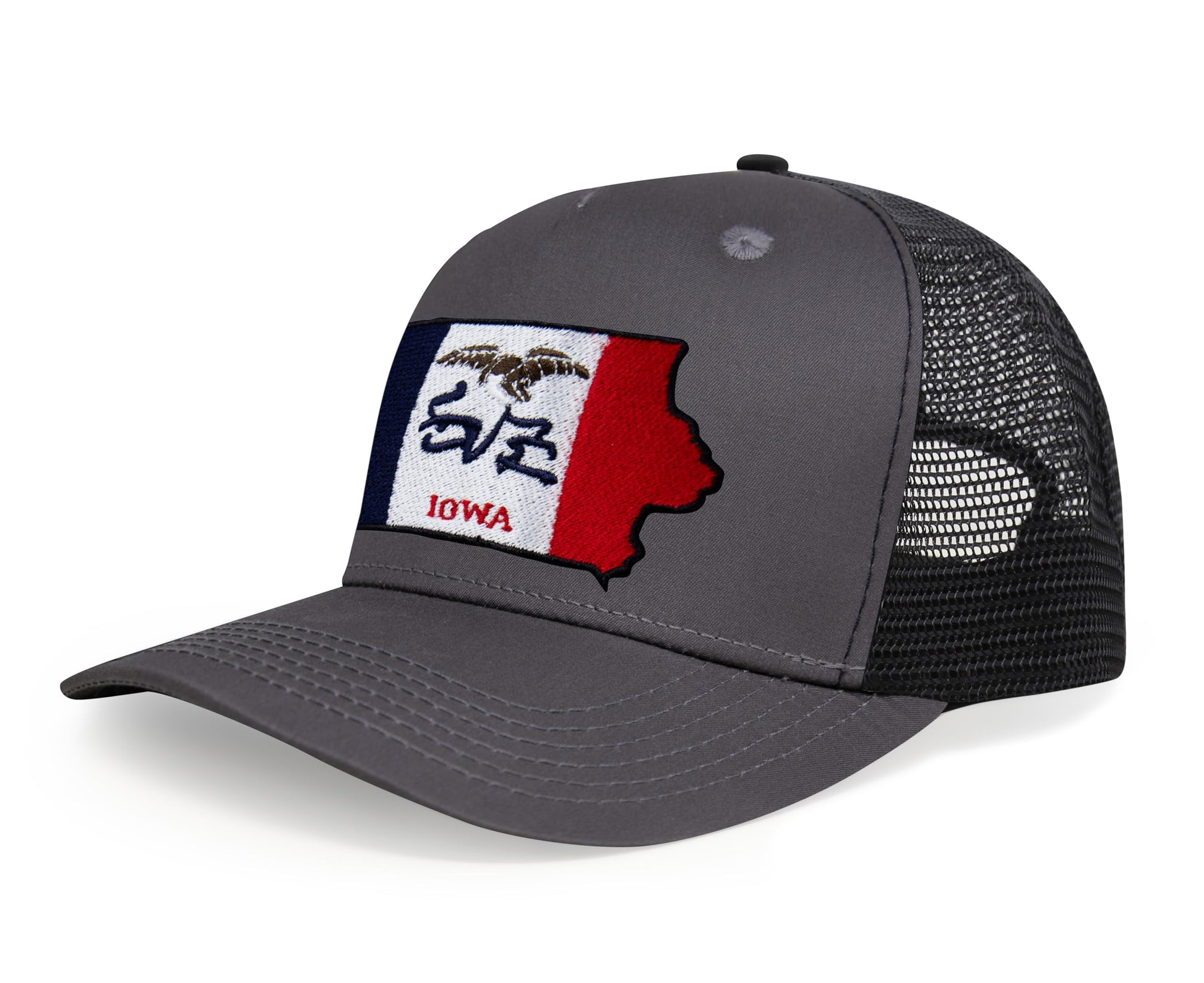 International Tie Stateline Flag Hat for Men and Women - Snapback Trucker Baseball Cap (Iowa, Dark Grey) - International Tie