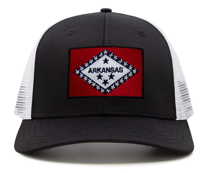 Arkansas Flag Hat for Men and Women – Snapback Trucker Baseball Cap by International Tie (Black White)