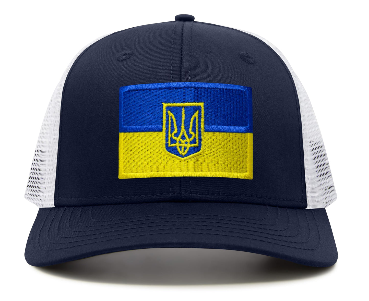 International Tie Country Hat for Men and Women, Adjustable Snapback Trucker Baseball Cap with Embroidered Patch (Ukraine, Navy White)