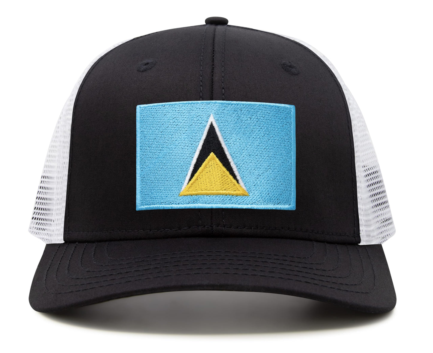 International Tie Country Hat for Men and Women, Adjustable Snapback Trucker Baseball Cap with Embroidered Patch (Saint Lucia, Black White) - International Tie