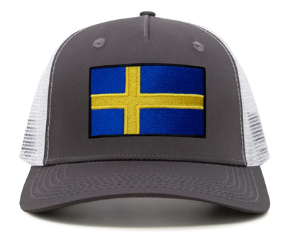 International Tie Swedish Flag Hat for Men and Women - Sweden Snapback Trucker Baseball Cap (Grey White)