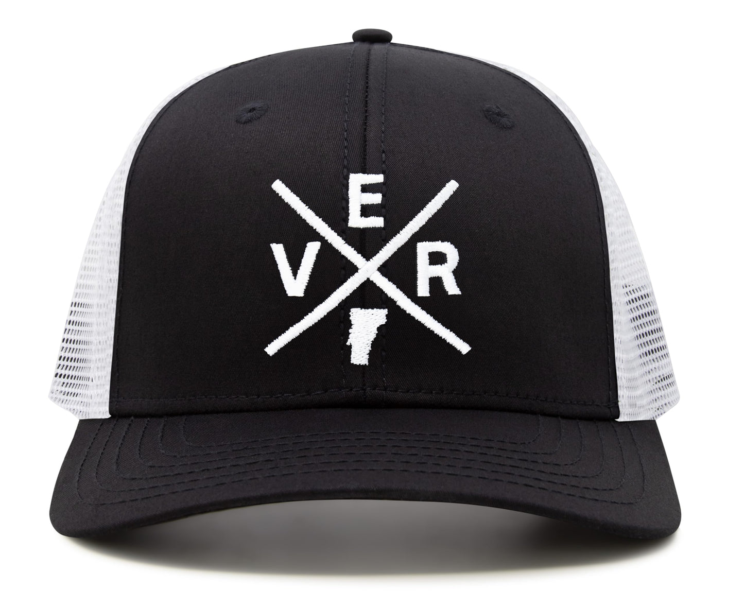 International Tie State City Hat for Men and Women, Snapback Trucker Baseball Cap with Embroidered Cross Logo (Vermont - VER, Black White) - International Tie