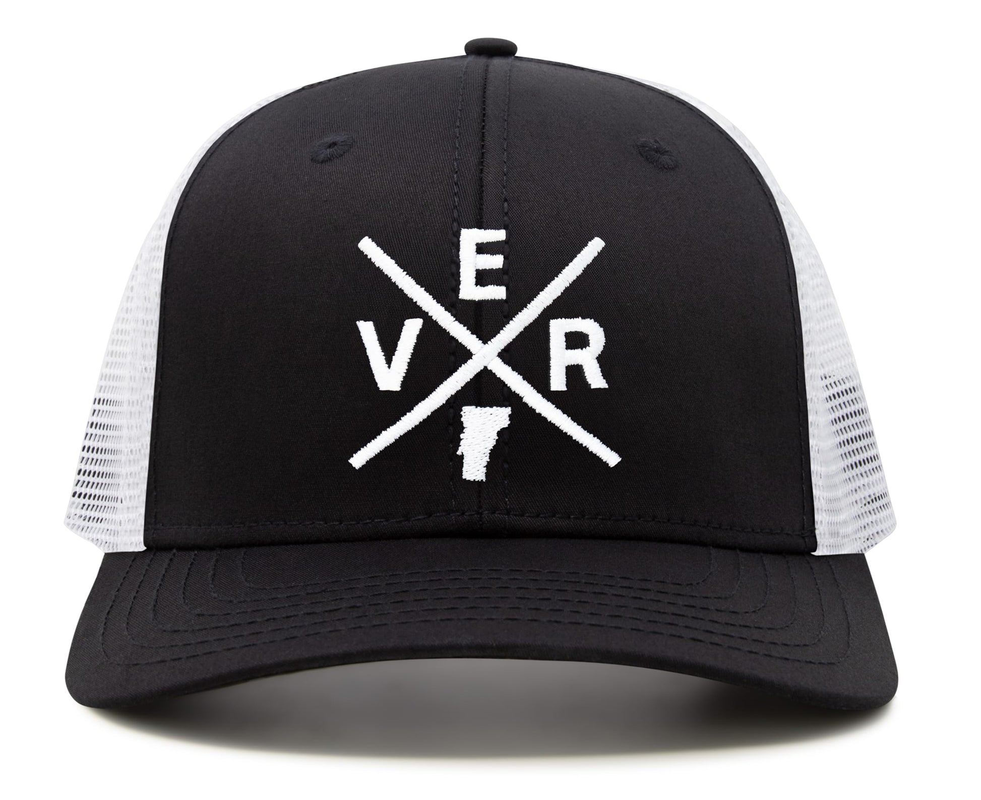 International Tie State City Hat for Men and Women, Snapback Trucker Baseball Cap with Embroidered Cross Logo (Vermont - VER, Black White) - International Tie