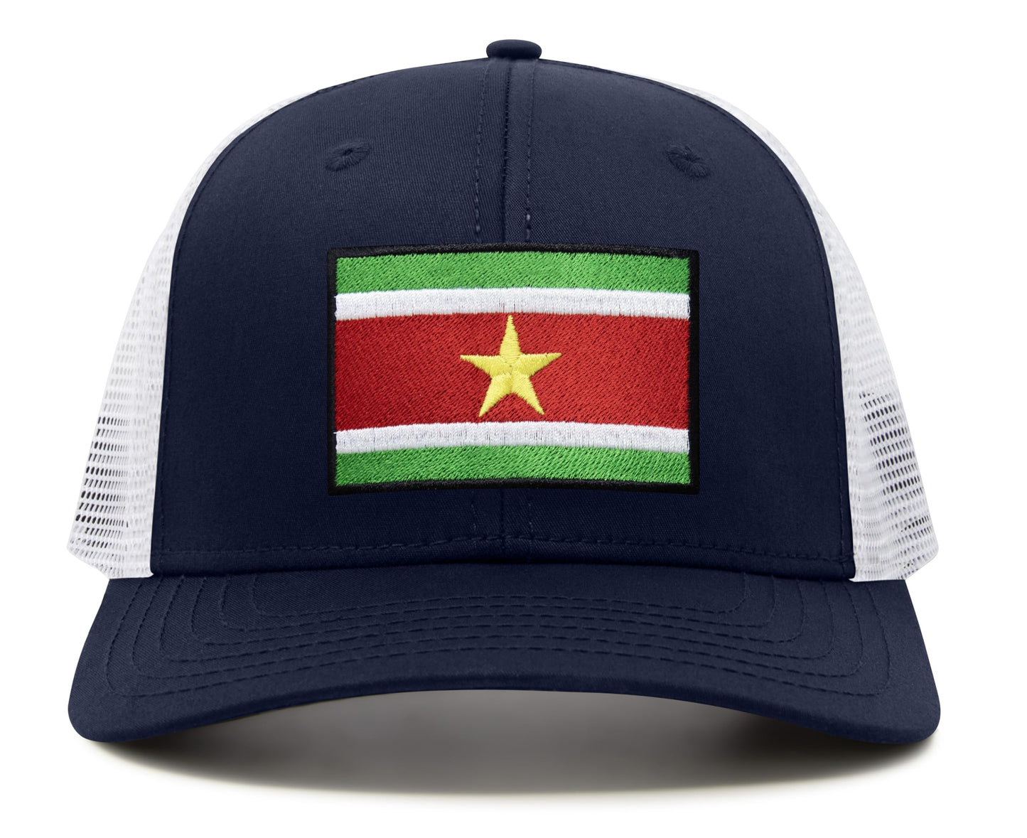 International Tie Country Hat for Men and Women, Adjustable Snapback Trucker Baseball Cap with Embroidered Patch (Suriname, Navy White) - International Tie