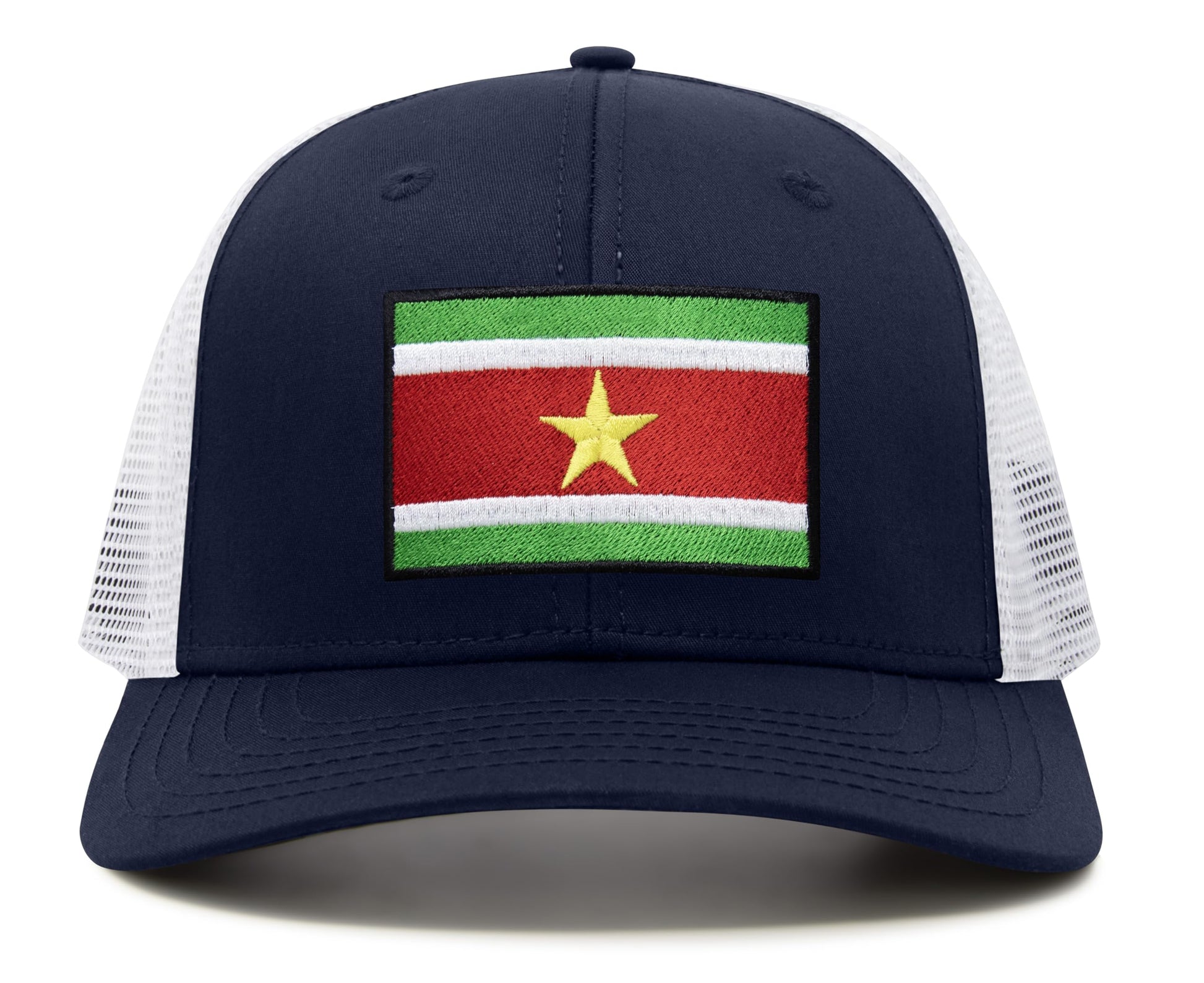 International Tie Country Hat for Men and Women, Adjustable Snapback Trucker Baseball Cap with Embroidered Patch (Suriname, Navy White) - International Tie