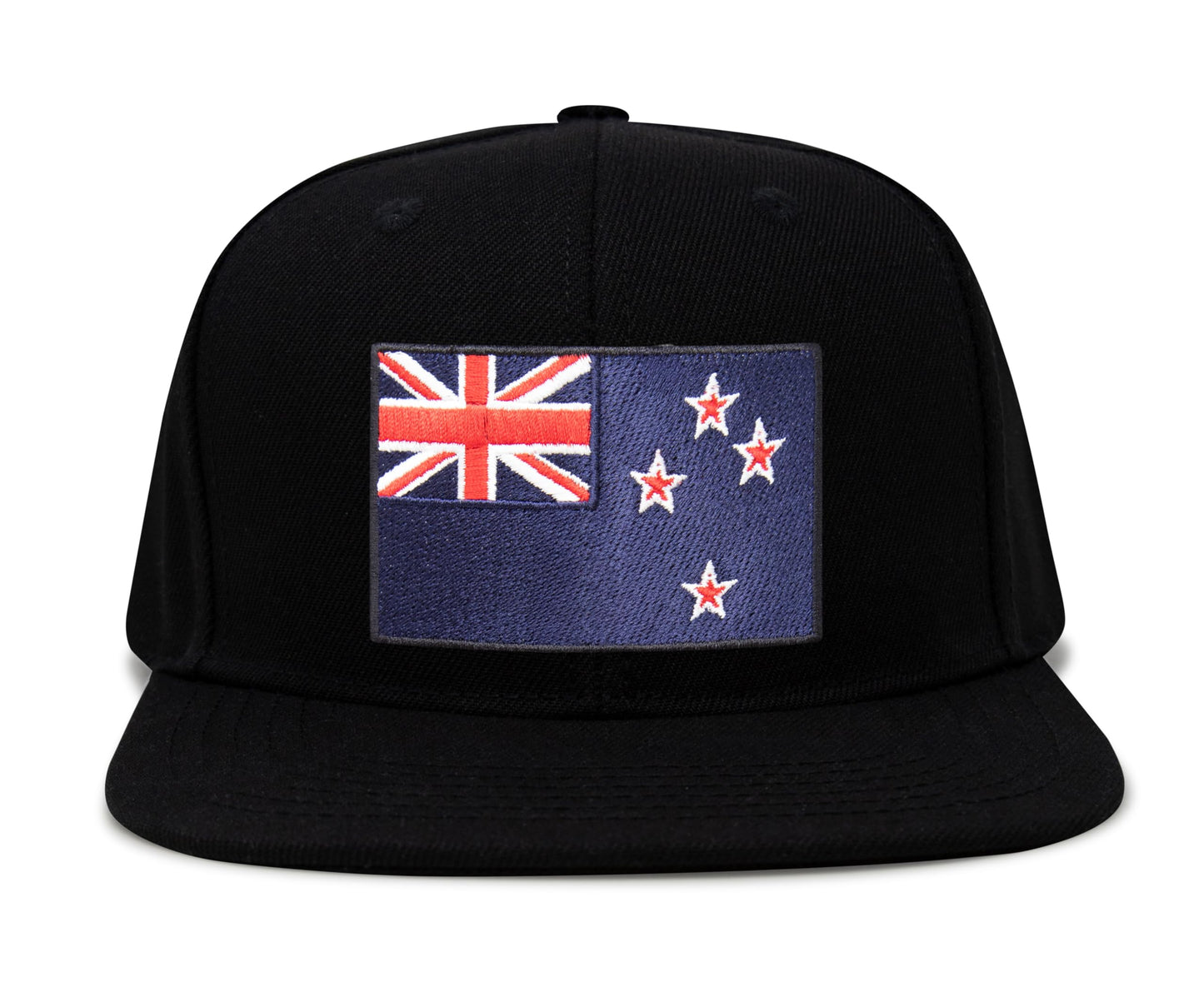 International Tie Country Hat for Men and Women, Adjustable Snapback Trucker Baseball Cap with Embroidered Patch (New Zealand, Black Flatbill)