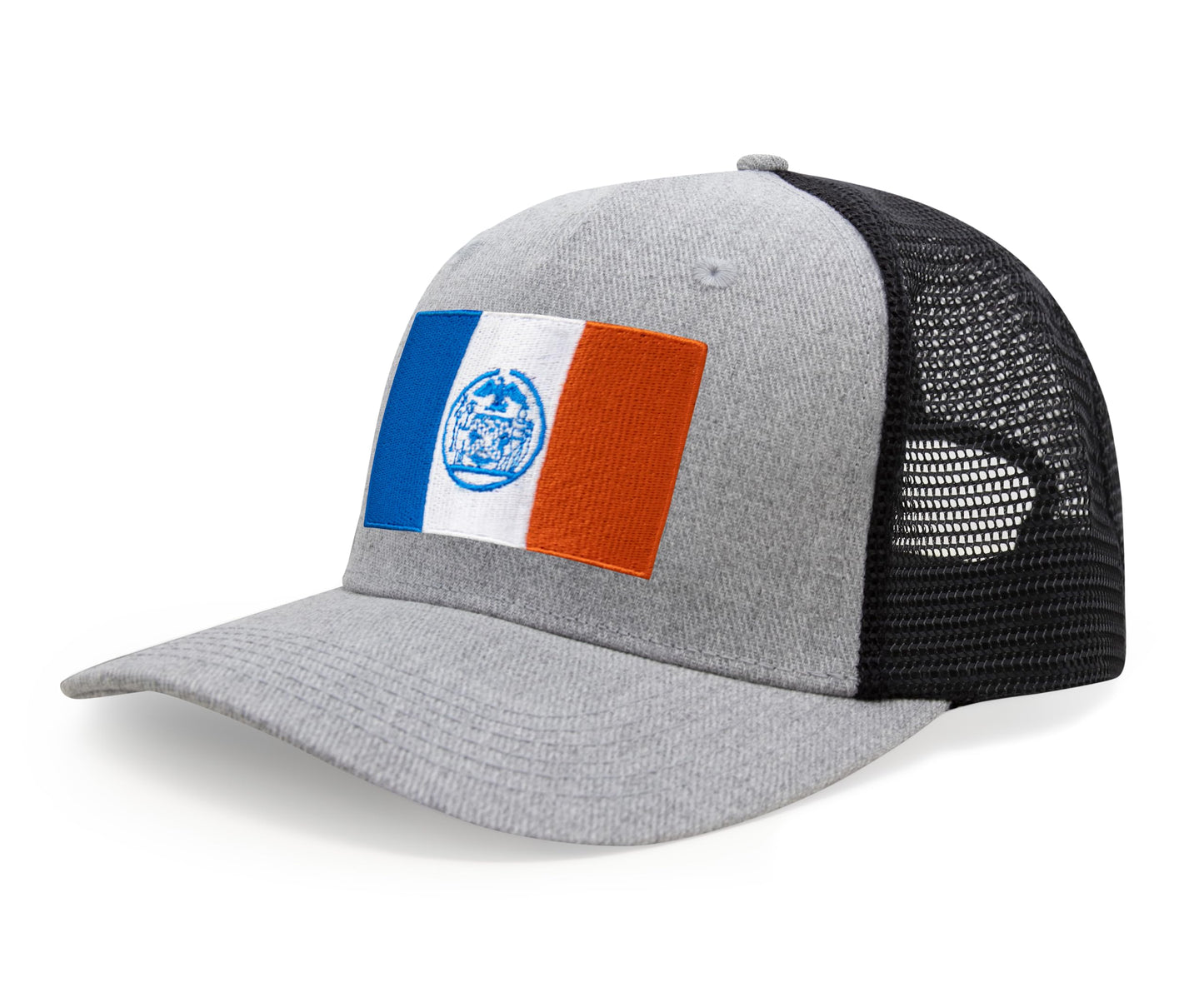 International Tie New York City Flag Hat for Men and Women - Adjustable Snapback Trucker Baseball Cap (Grey Black)