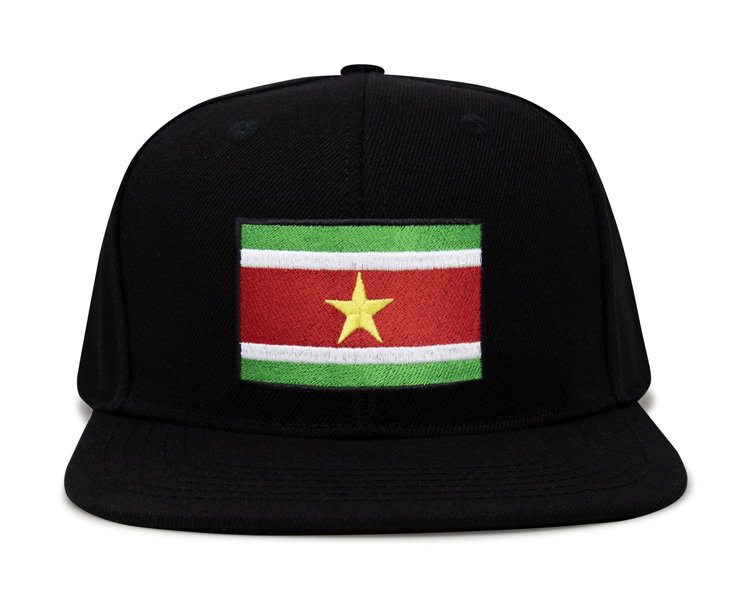 International Tie Country Hat for Men and Women, Adjustable Snapback Trucker Baseball Cap with Embroidered Patch (Suriname, Black Flatbill) - International Tie