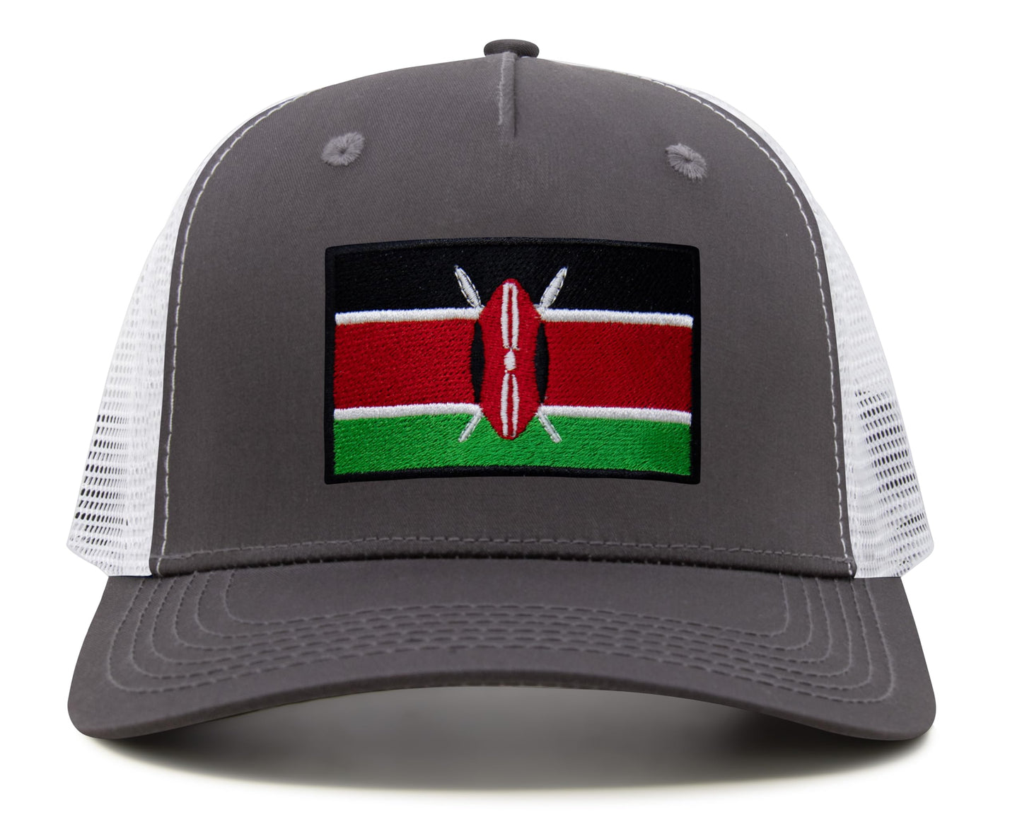 International Tie Kenya Flag Hat for Men and Women - Adjustable Snapback Trucker Baseball Cap (Grey White)