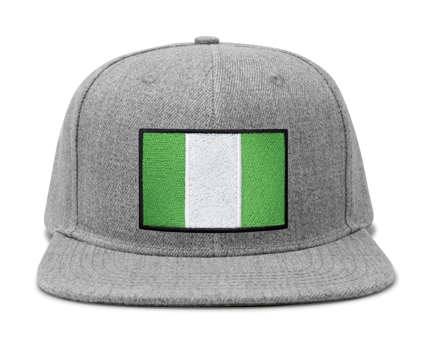 International Tie Country Hat for Men and Women, Adjustable Snapback Trucker Baseball Cap with Embroidered Patch (Nigeria, Grey Flatbill) - International Tie
