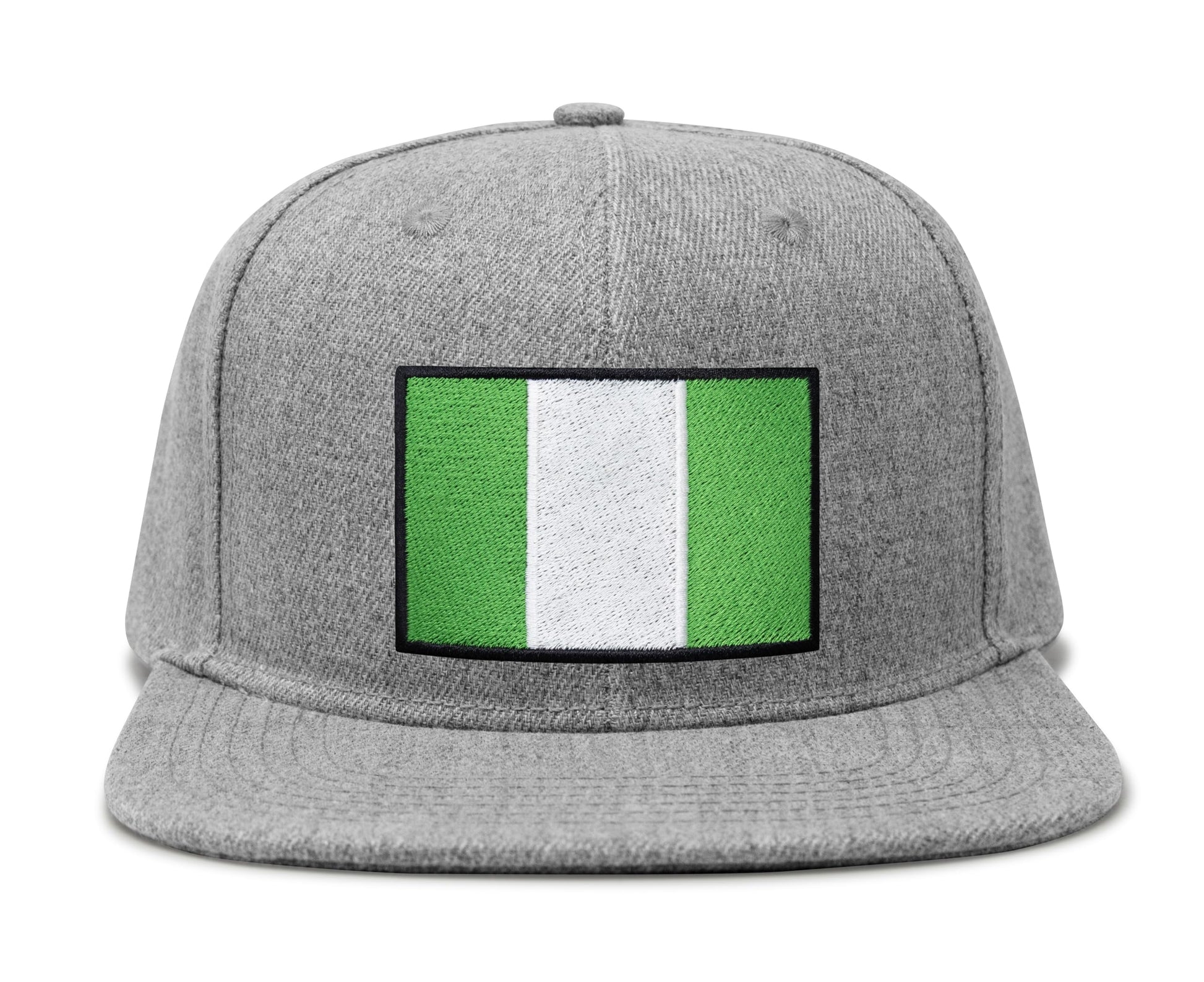 International Tie Country Hat for Men and Women, Adjustable Snapback Trucker Baseball Cap with Embroidered Patch (Nigeria, Grey Flatbill) - International Tie
