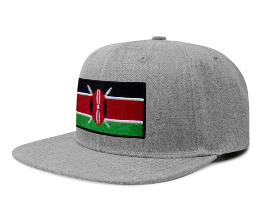 International Tie Kenya Flag Hat for Men and Women - Adjustable Snapback Trucker Baseball Cap (Grey Flatbill)