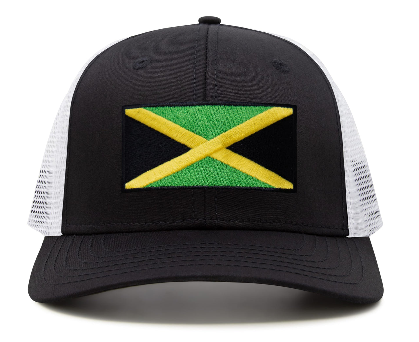 International Tie Jamaican Flag Hat for Men and Women - Jamaica Snapback Trucker Baseball Cap (Black White)