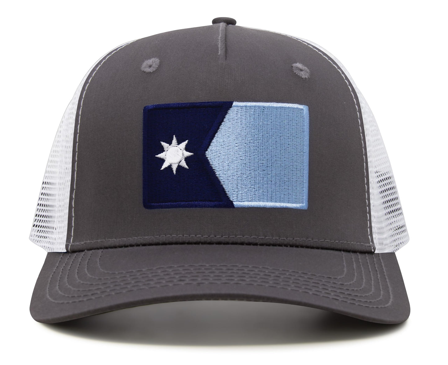 International Tie Premium Minnesota State Flag Hat for Men and Women - Snapback Trucker Baseball Cap (Grey White)
