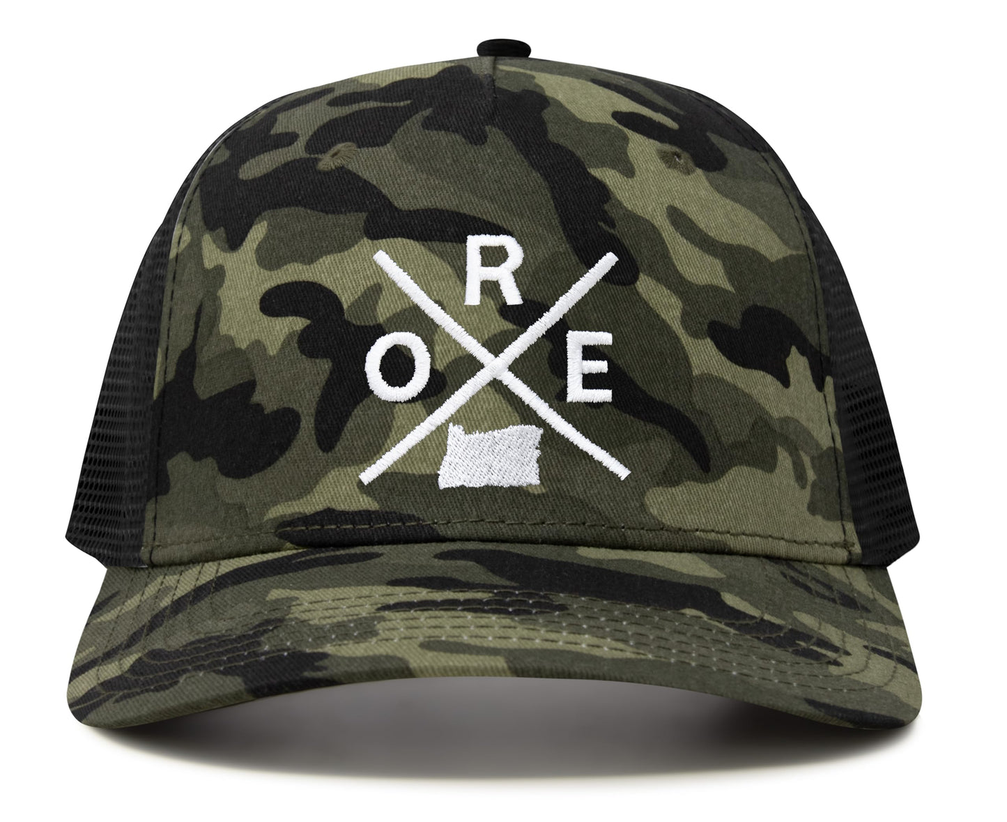 International Tie Hat for Men and Women, Snapback Trucker Baseball Cap, Embroidered Cross Logo (ORE - Oregon, Camouflage) - International Tie